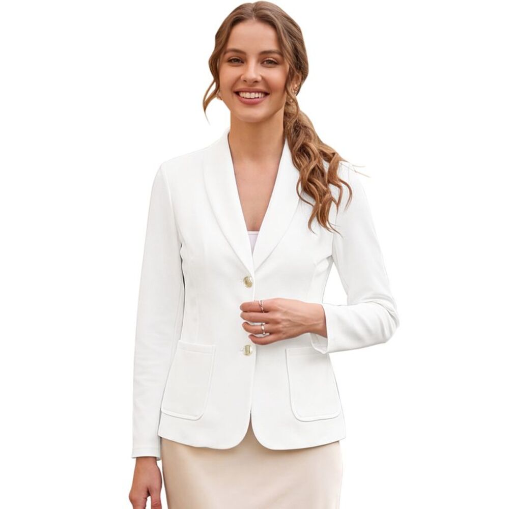 Womens Blazers Shawl Lapel Long Sleeve Work Office Suit Jackets White